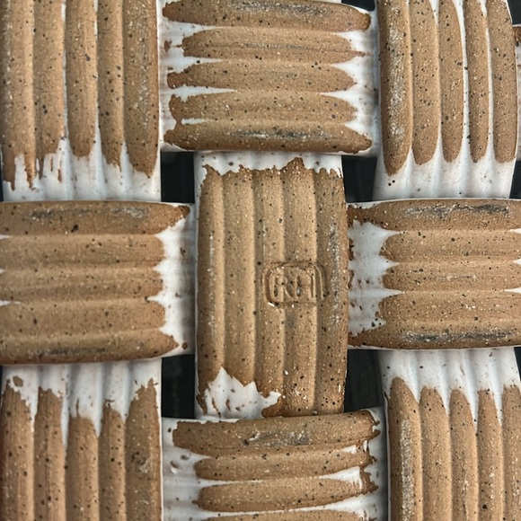 Restoration Hardware Ceramic Woven Basket With Handles RH Stamp Cream blue gray - Picture 3 of 11